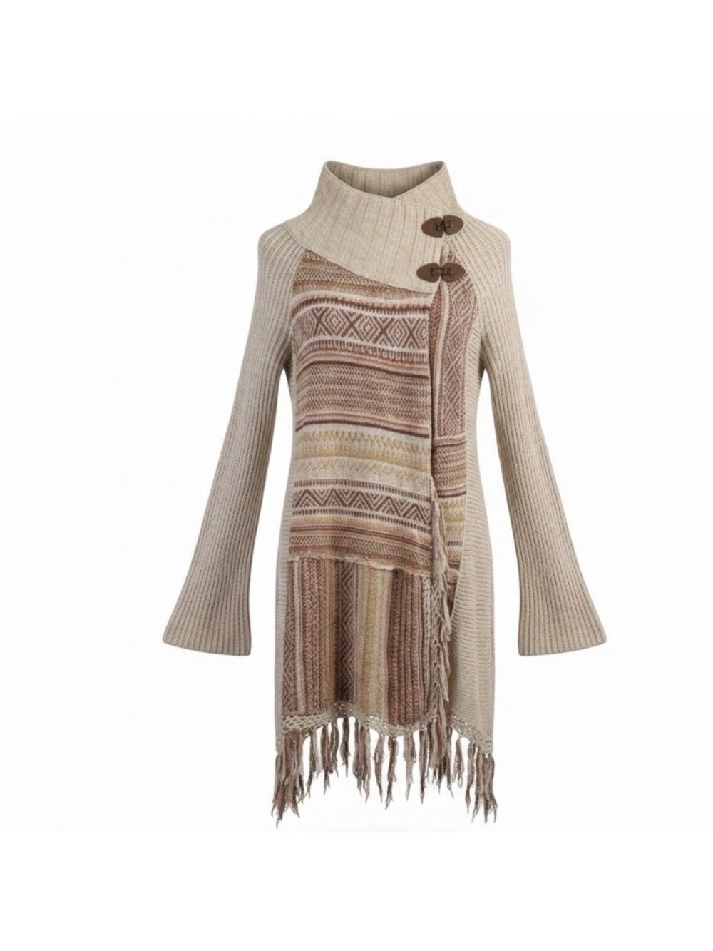 Free People Womens Beige Fringe Knit Cardigan Sweater Long Sleeve Size XS